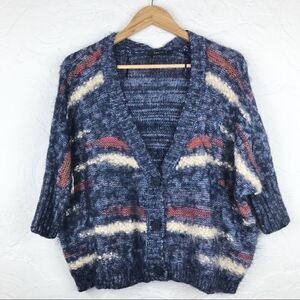 DEX soft fuzzy blue stripe cardigan knit sweater